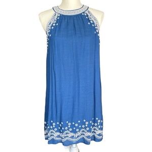 THML Embroidered Blue and White Midi Dress Size Small